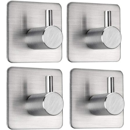 Pyyhekoukku, itseliimautuva, pyyhekoukku ilman porausta, seinäkoukut vaatteille, 4 ruostumattomasta teräksestä valmistettua vaatekoukkua jopa 8 kg