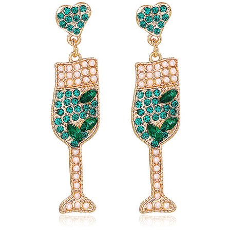 Perleøredobber for kvinner, champagnefløyte-øredobber, dinglende øredobber for kvinner, krystallvinflaske-øredobber, strass-øredobber, vintage-øre