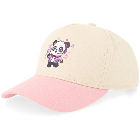 Kiddo Cap - Beige trucker Keps - Kids K-pop Panda Stone/Light Pink Brim A-frame Adjustable @ Hatstore