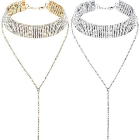 2 stycken strass-prydda kedjor med tofsar, halsband för kvinnor och flickor