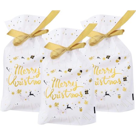 Gyllene God Jul 50 st julpåsar med dragsko Julklappspåsar Julklappspåsar Presentförpackning Plastpåse för godis
