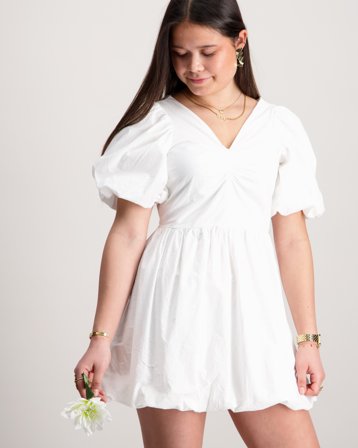 Gina Tricot Young Y puff sleeve dress Biały Sukienki Dziewczyna - Kids Brand Store