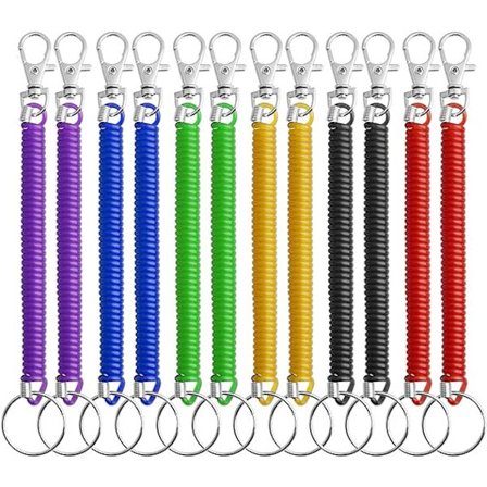 12 stk. strækbare spiral nøgleringe, farverige nøgleringe i plastik, fjeder nøgleholder, der kan trækkes ud og trækkes sammen, til skole og arbejde