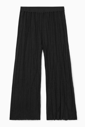 COS Women's Crinkled Jersey Wide Leg Trousers in Black