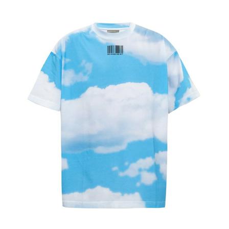 Vtmnts, T-shirt with barcode motif Blauw, Heren, Maat:XL,Katoen