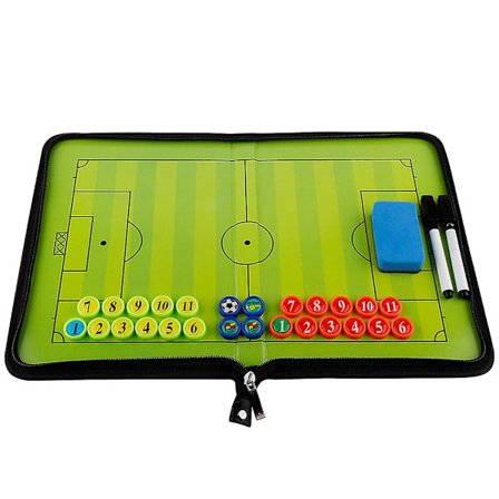 Fotbollstaktiktavla med hopfällbar bokdesign och penna, perfekt för strategi och spelplanering