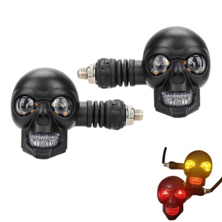 2 stk. Skull Blinklys, Skull Head Motorsykkel LED Blinklys, 12V Universal for Scooter Dirt Bike Retro