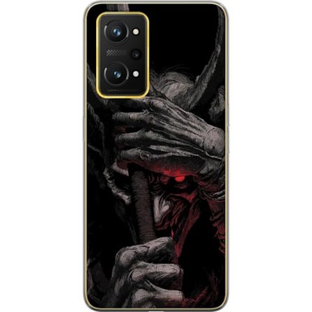 Kompatibel Mobilcover til Realme Realme GT Neo 3T Mørk fantasy illustration af kriger med horn og sværd, dramatisk kunst i sort og rødt