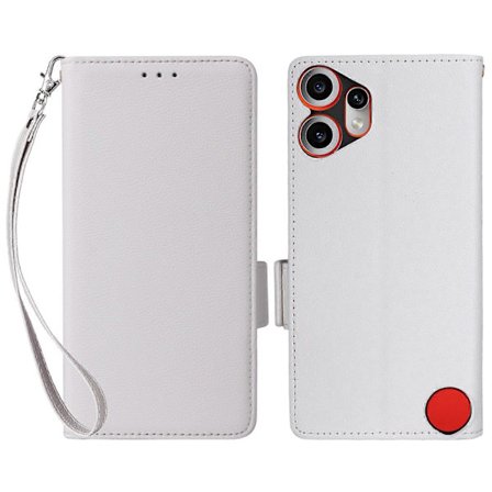 For Nothing CMF Phone 2 Pro Etui med Håndledsrem Litchi Tekstur PU Læder Pung Etui - Whi
