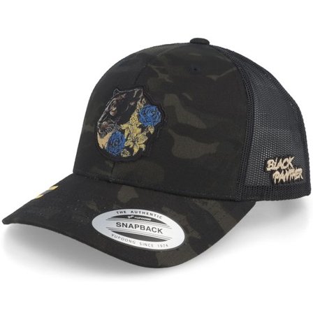 Iconic - Svart trucker Keps - Black Panther & Roses Multicam Trucker @ Hatstore