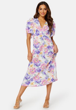 Bubbleroom Occasion Neala Puff Sleeve Dress White / Floral Klær