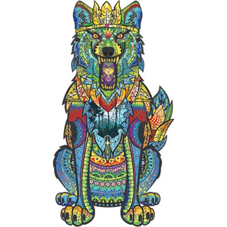 Träpussel för vuxna och barn, unikt formade djurpussel, bästa presenter till familjer (Wolf King, Little)