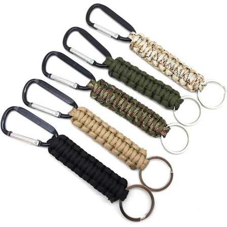5 stk. Paracord-nøkkelringer med karabinkroker, flettet snor med låsende D-ringkroker, kraftig Paracord-snor