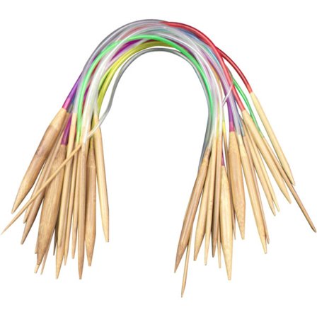 Rundstickor i bambu, set med längd 24/31,5/47 tum, 18 storlekar: 2-10 mm