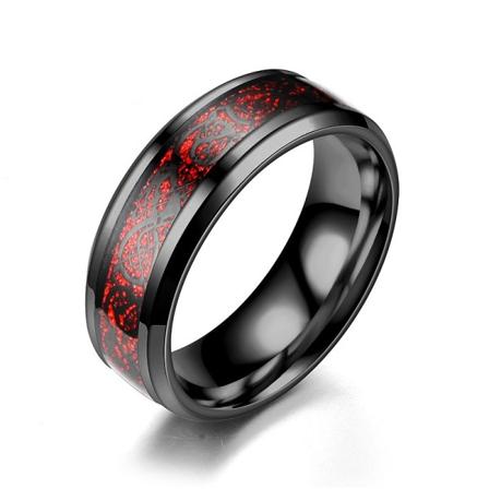 ny stil Mode enkla män lysande drake mönster glödande ring smycken tillbehör Black-Red US 6