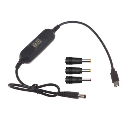 USB-C 5V till DC 1.2V-12V 2.5mm/3.5mm/4.0mm/5.5mm Justerbar Spänningskabel med LED