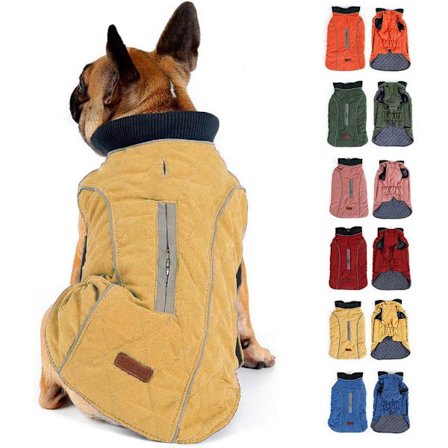 1 stk. Vinterhundejakke Varm Vest med Refleksstriber og Hul til Sele Kobbel Tøj Gul