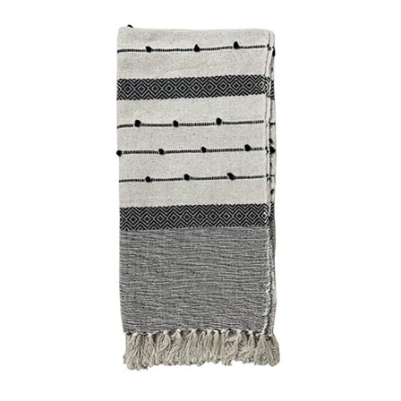 Puuvillainen koristehuopa 125x150cm valkoinen musta