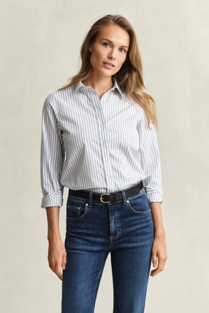 GANT Damen Regular Fit Popeline Bluse mit Streifen (38) Weiß