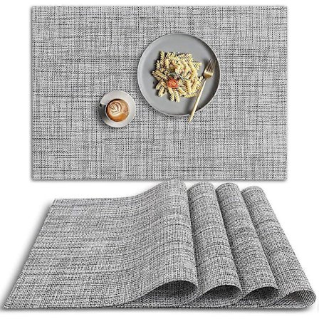 PVC Bordstablett, 4 st Halkfria Värmebeständiga Bordstabletter, Tvättbara Vinylbordstabletter, Set med 4 Grå