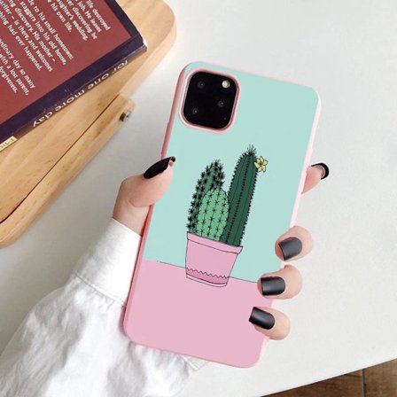 iPhone 12 & 12 Pro cover med kaktusrosa pastelfarver