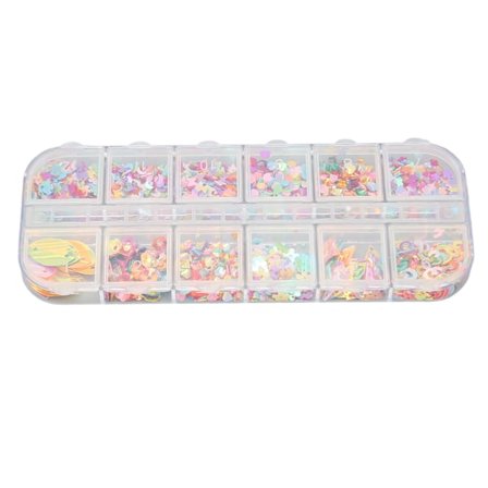12 Fack Färgade Paljetter 4st Nagelglitterflingor DIY Dekaler Konfetti Konst Glitter Paljetter