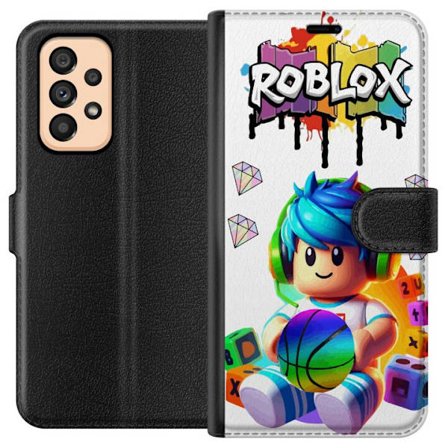 Kompatibelt Lommeboketui til Samsung Galaxy A53 5G Fargerik Roblox-illustrasjon med spillkarakter, leker og energi, perfekt for spillfans og barnerom