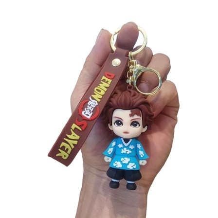 Demon Slayer: Kimetsu no Yaiba Tanjiro Kamado Sky-Mønstret Påklædning Chibi Karakter Nøglering – Et Fandom-Fokuseret Anime Hverdagstilbehør