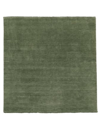 Wool Rug Plain (Single Colored) Handloom Fringes Forest Green Square Large