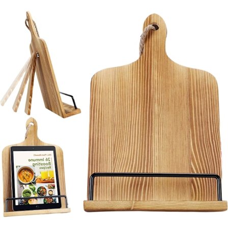 Brun køkken træ opskriftholder: Hængende træ kogebog stativ