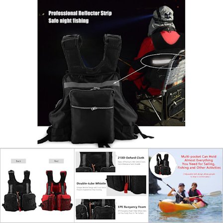 Pelastusliivi aikuisille, jossa pilli, uimiseen, kalastukseen ja ajelehtimiseen (Musta)