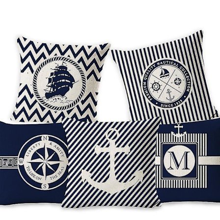 Fargerike Ocean Series Seilbåt Anker Design Puter Lin Bomulls Case Myk Sengetøy Putetrekk For Sofa 45 X 45 Cm5stk-blå (unntatt pillo)