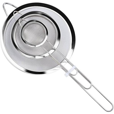 Sæt med 3 køkkensigter i rustfrit stål, 18/12/7 cm sigte