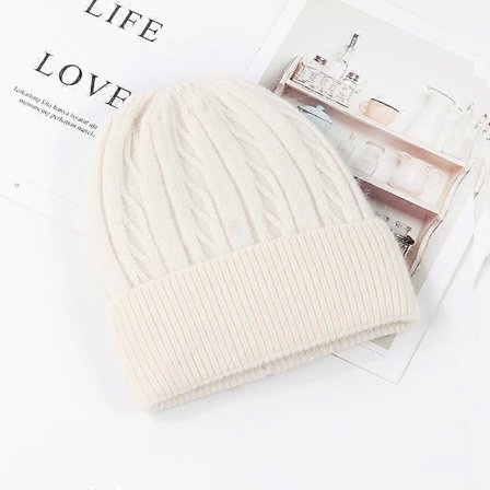 Herre Kabelstrikket Lue Hvit M (56-58cm)