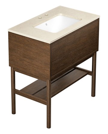 Gustavsberg Ducentic GB71DCVU80AWCC12LF Kommode med ben, 80 cm, brun eik/beige stein, 2 blandebatterihull Brun eik/beige stein, Baderom