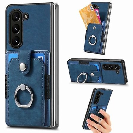 Til Samsung Galaxy Z Fold5 5g Retro Skin-feel Ring Multi-kort Tegnebog Mobiltelefon Cover