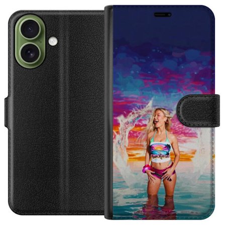 Kompatibel Tegnebogsetui til Apple iPhone 17 Blond kvinde i farverigt strandtøj, der leger i havet ved solnedgang