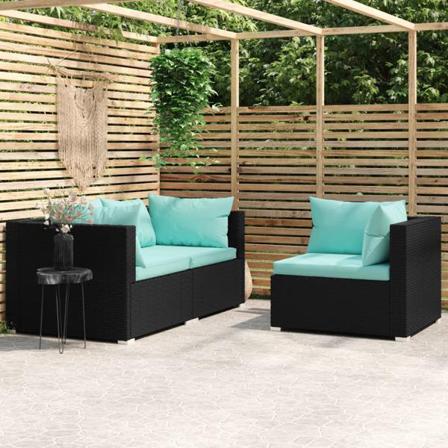 Vidaxl Loungegrupp För Trädgården Med Dynor 3 Delar Konstrotting Svart