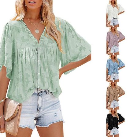 Dam V-ringad chiffong tryckt V-ringad casual blus skjorta toppar