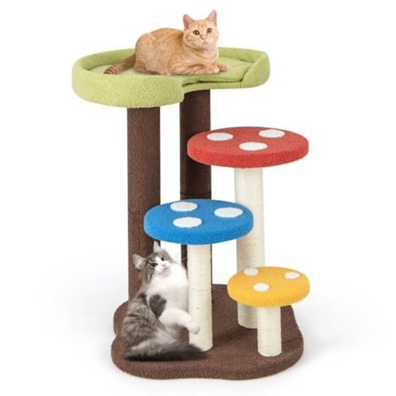 COSTWAY Mushroom Cat Tree - Irrotettava ylätyyny, raapimistolppa, 4 hyppytasoa - Cat Play Tower