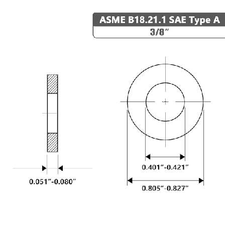 3/8" x 0,812" OD SAE Svarte Flate Skiver - 50 stk 18-8 (304) Rustfritt Stål