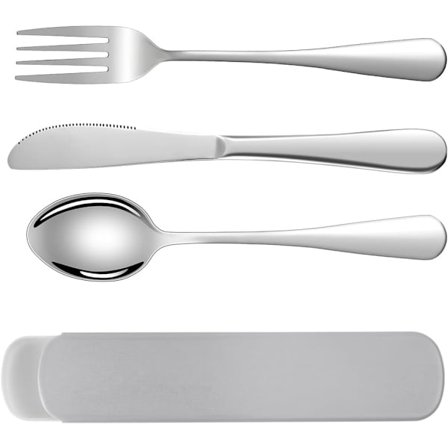 Camping bestik sæt, rejsebestik, bærbart bestik sæt i rustfrit stål med æske, til vandring, rejser, picnic, kontor, skole