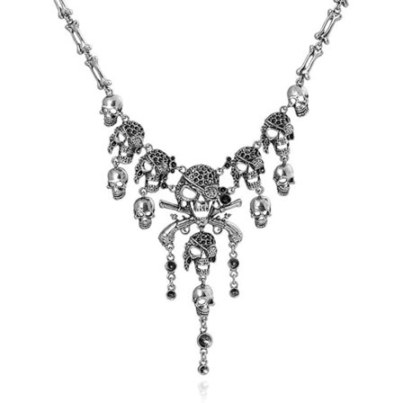 Smycken Mode Multi-Level Piratskalle Tofs Berlock Halsband Krage Haklapp för Kvinnor Skräckhalsband Punk