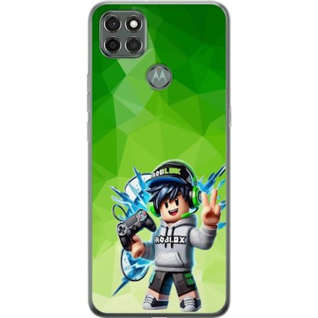 Kompatibelt Mobildeksel til Motorola Moto G9 Power Roblox-inspirert gamerfigur med headset, håndkontroll og energiske effekter mot grønn bakgrunn