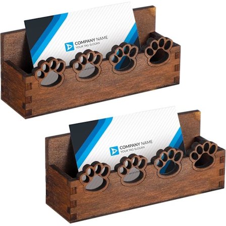 2 st Hund Visitkortshållare för Skrivbord Trä Visitkortsställ Bondgård Trä Öppen Vykortsorganisatör Trädisplayställ för Kontor Hem Skrivbord