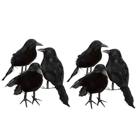 6 x Halloween Dekoration Krage Kunstig Ravn Krage Med Fjer Sort Fugl