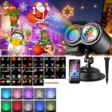 Jouluaiheinen LED-projektori: 16 kalvoa, sisä- ja ulkokäyttöön KLB