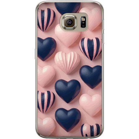 Kompatibelt Mobildeksel til Samsung Galaxy S6 Myke tredimensjonale hjerter i rosa og marineblå toner i et romantisk mønster