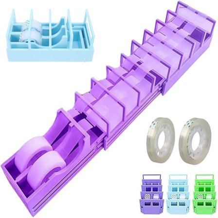 Bærbar dobbelt rulle tape dispenser, foldbart bånd og indpakningsskærer værktøj til gave- og håndværksprojekter, lilla