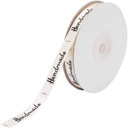 25 Yards Bomuldsbånd, 1 cm Bredde HÅNDLAVET Bogstav Bomuldsbånd Gave Indpakning Satin til Håndværk Gave Dekoration (beige)